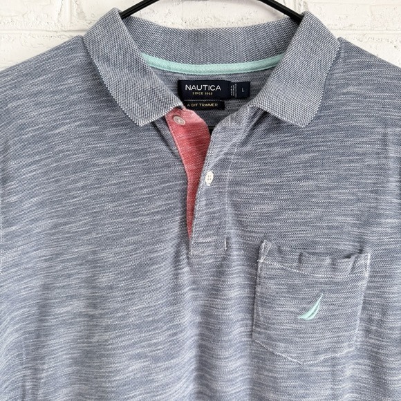 Nautica Polo Shirt 1/4 Button Men's Size L Heathered  Blue Short Sleeve - Picture 3 of 7